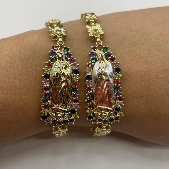 14K Gold Plated Virgin of Guadalupe bracelet colorful rhinestones - Picture 4 of 12